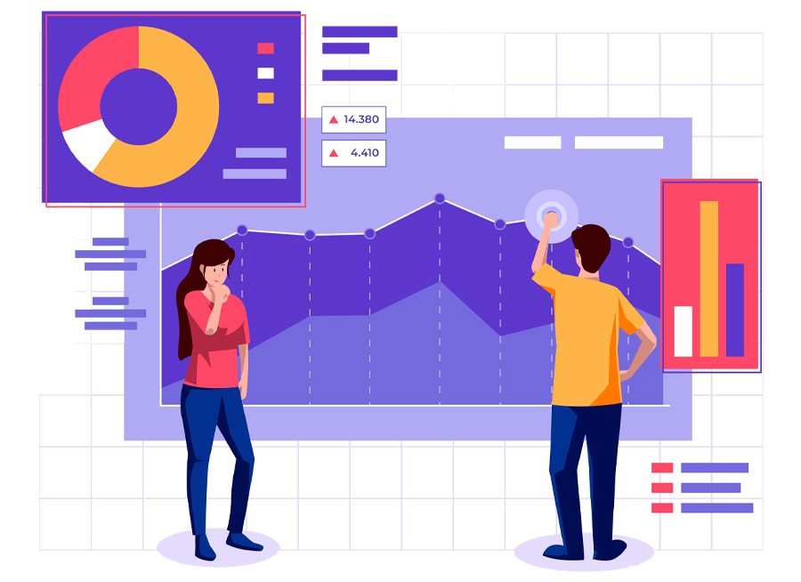 A dashboard with charts and analytics overlay (symbolizing data driven marketing)