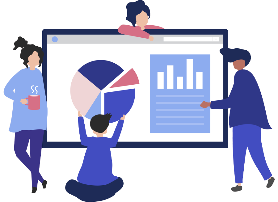 A marketing team analyzing digital campaign screens