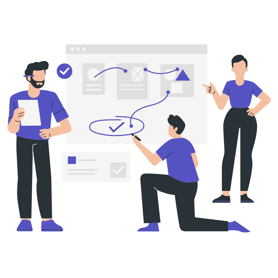 Designers collaborating over wireframes and prototypes